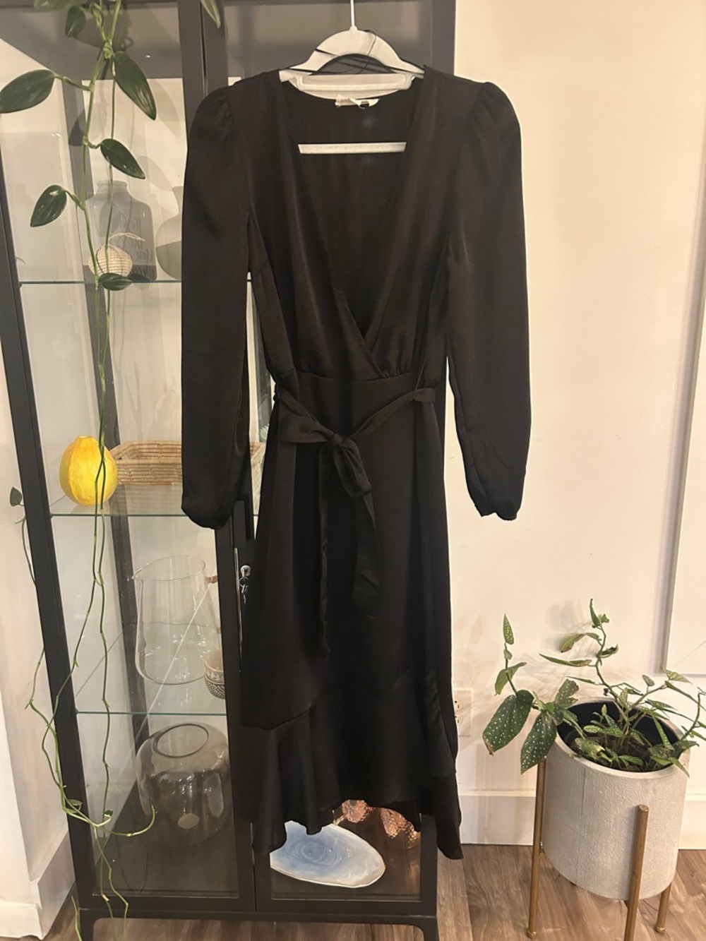 Lucky Brand Black Long-Sleeve Wrap Midi Dress